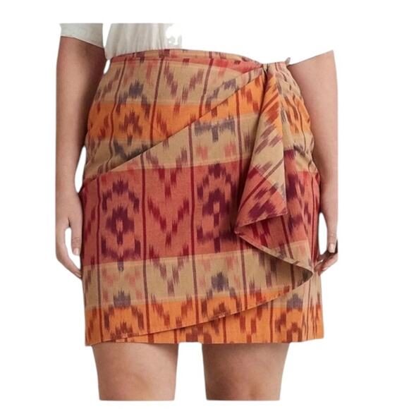 Lauren Ralph Lauren True Wrap Skirt Above Knee Geo Motif Ruffle Ikat Fall NEW 18 - Picture 1 of 11